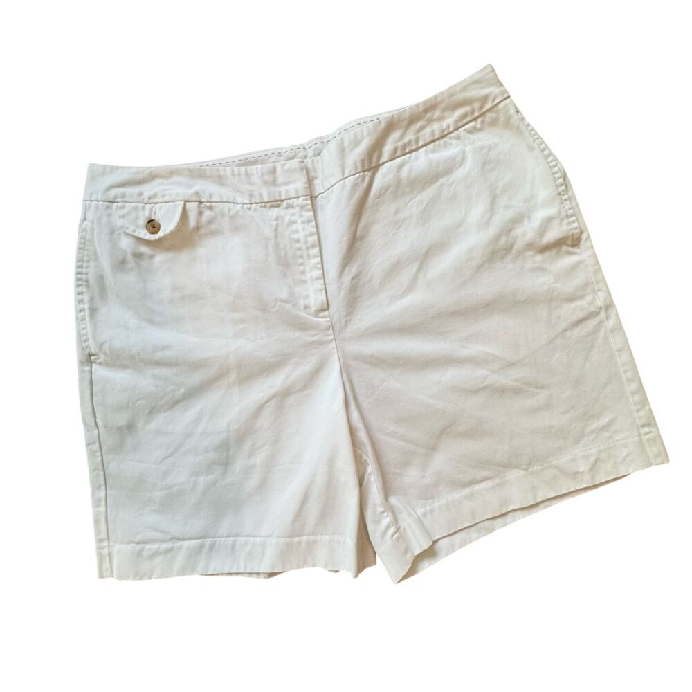 Lands’ End Womens White Flat Front Cotton Shorts Size 14P Petite Classic Coastal